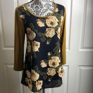 Modcloth Le Lis Blouse Brown Cream Floral Long Back S